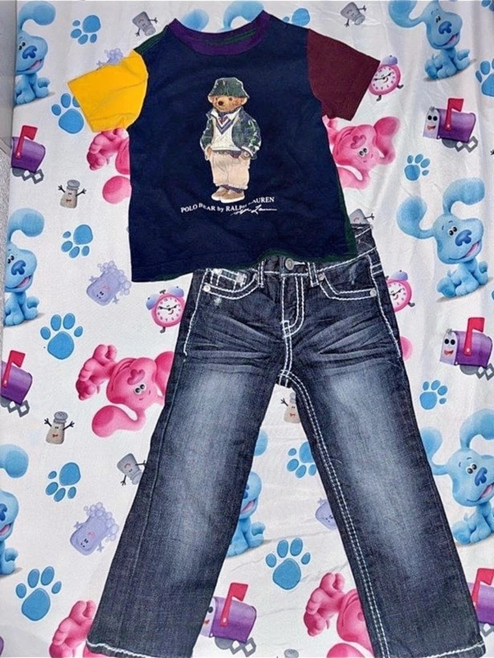 Ralph Lauren Kids Graphic Tee & Jeans Set in Blue & Black